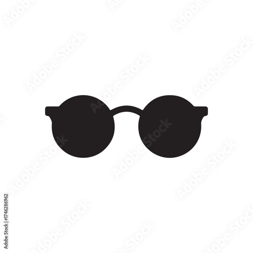 Round Fashion Glasses, Sunglasses Solid Flat Vector Icon Isolated on White Background.
