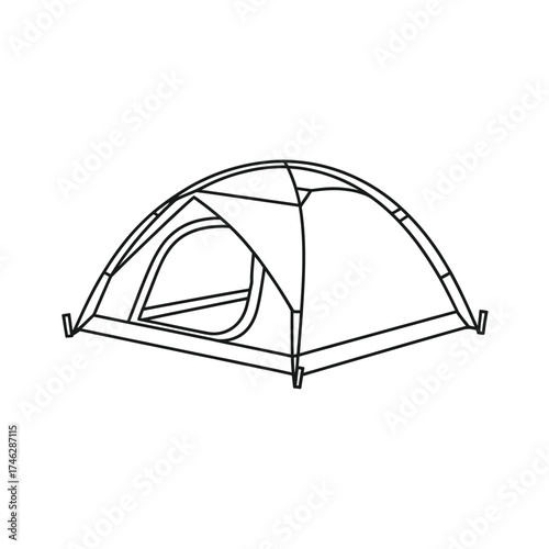 Simple outline drawing of a dome tent for camping and outdoors