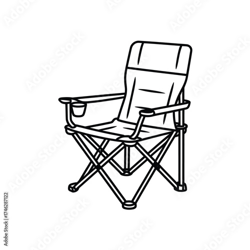 Simple line drawing of a foldable camping chair
