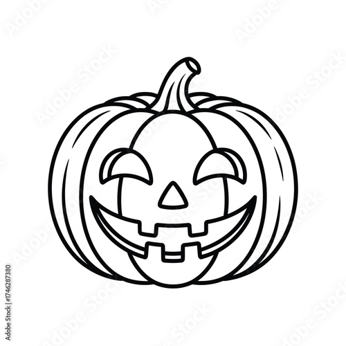 Simple outline drawing of a happy halloween jack o lantern pumpkin
