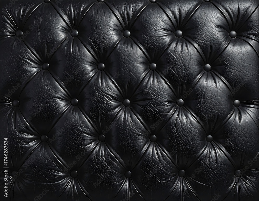 Obraz premium Luxurious Black Leather Upholstery with Button Detailing Background Texture