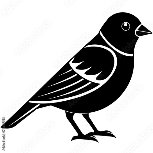 "Finch Icon Vector – Generative AI Linocut Silhouette Design"