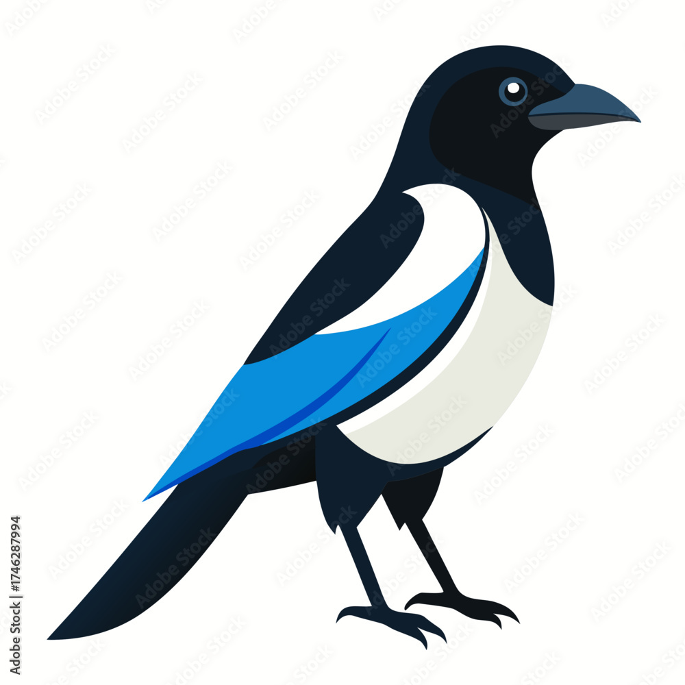 Fototapeta premium Magpie Icon Vector | Generative AI Linocut Silhouette Design