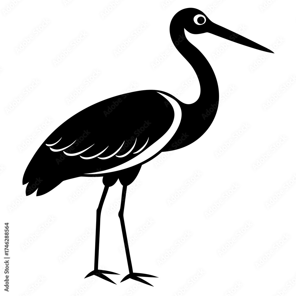 Obraz premium Stork Icon Vector – Generative AI & Linocut Silhouette Design