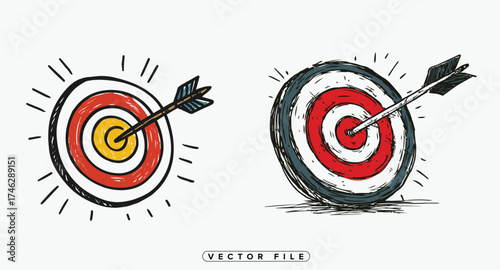 Two colorful target illustrations with arrows hitting the bullseye perfectly