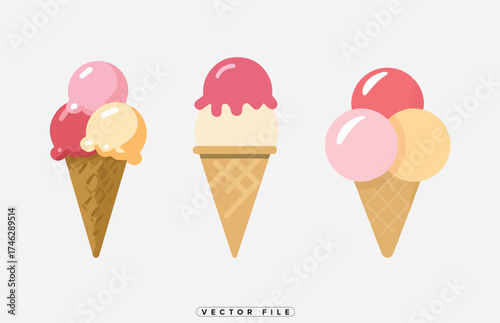 A delightful arrangement of three pixel art ice cream cones displayed