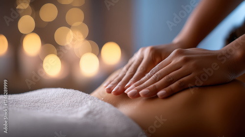 Wallpaper Mural Massage therapy relaxation spa scene with soft candlelight and gentle hands providing soothing back massage for stress relief and wellness in tranquil environment Torontodigital.ca