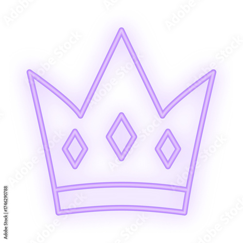 Doodle Neon Signboard of a glowing purple crown icon featuring diamond shapes, set on a transparent background for elegant or royal design themes