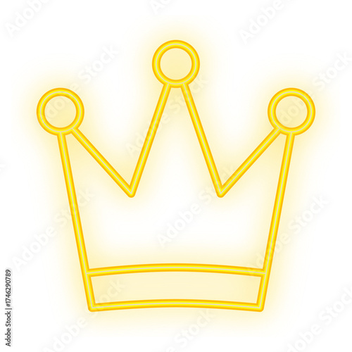 Doodle Neon Signboard of a yellow glowing crown icon with a transparent background, ideal for luxury, royalty or VIP themes