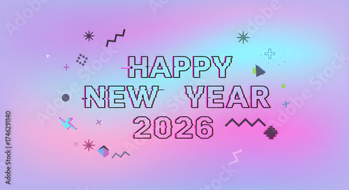 Happy New Year 2026 – Vibrant Neon Celebration