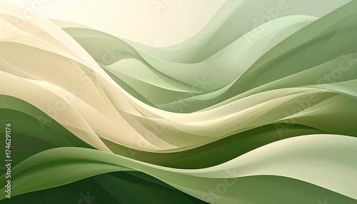 Abstract background with flowing green and beige waves, a smooth and elegant digital illustration for modern design