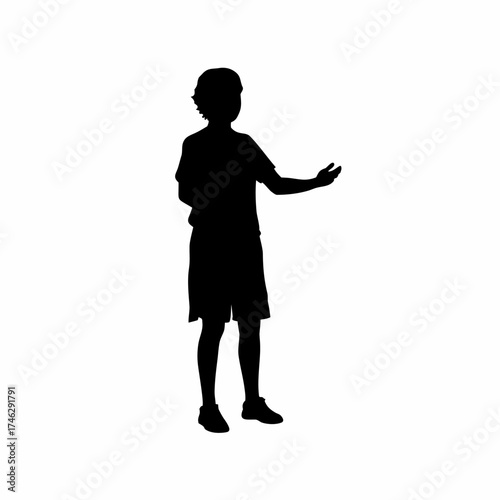 Silhouette of a student presenting a project to classmates isolated on white background