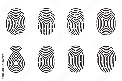 Fingerprint scan technology vector collection, digital biometric ID lines for security and privacy design
