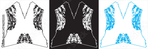 Abstract symmetrical inkblot shapes on black .Set of six abstract symmetrical white inkblot shapes on black background, resembling psychological Rorschach test or mirrored pattern art.
EPS10/AI.
