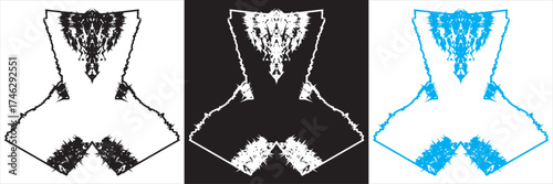Abstract symmetrical inkblot shapes on black .Set of six abstract symmetrical white inkblot shapes on black background, resembling psychological Rorschach test or mirrored pattern art.
EPS10/AI.
