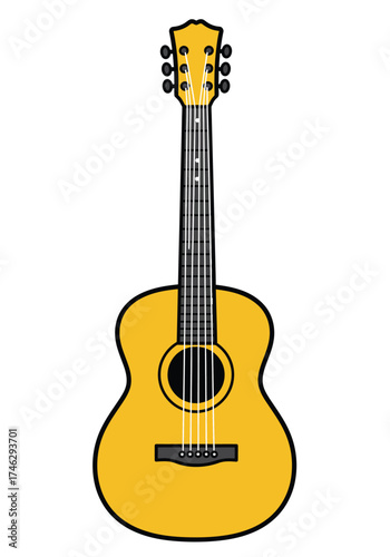 Acoustic guitar vector illustration simple flat design musical instrument for music lessons and songbooks on transparent background