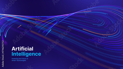 Artificial Intelligence Technology Background with Flowing Neural Lines and Digital Circuit Motion. Smart AI Tech and Deep Learning Concept. Presentation Template Vector Illustration.