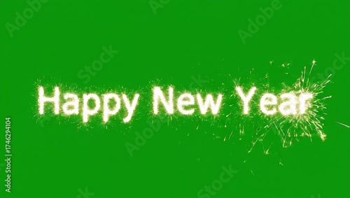 Sparkling Happy New Year text animation design on a green screen, an ideal VFX overlay for holiday celebration videos