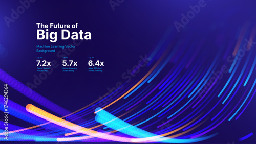 Big Data Technology Flow Background with Neural Network Particles and Digital Stream Lines. Futuristic Data Science Concept. Tech Business Presentation or Annual Report Template. Vector Illustration.