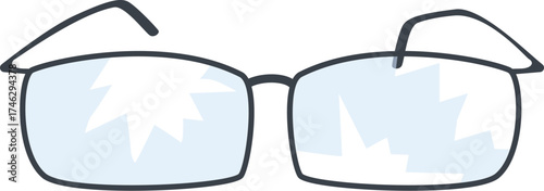 Broken eyeglasses reflecting light, illustrating vision loss or impairment and the need for eye care