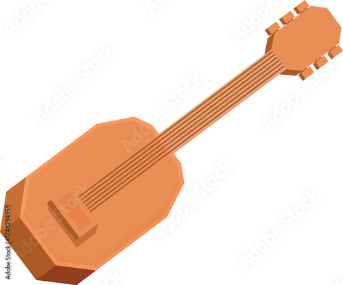 Geometric panduri, georgian three string plucked musical instrument, lying isolated on white background