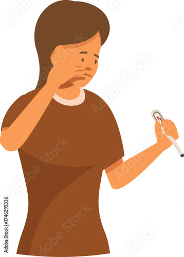 Woman suffering from high fever, holding thermometer showing 40 degrees celsius
