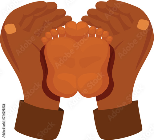 Close up of parent cradling newborn baby's feet in hands, symbolizing love, protection, and parental care