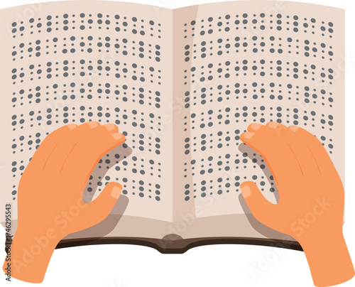 Blind person reading braille book with fingers, education and accessibility for visually impaired people