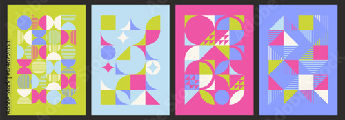 Canvas Print Bauhaus geometric cover designs with vibrant abstract shapes - circles, triangles and squares in modernist compositions