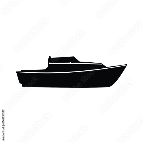 Black motorboat silhouette watercraft
