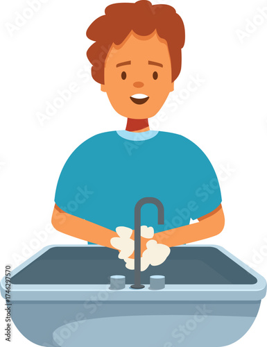 Surgeon washing hands with soap in sink for disinfection and hygiene