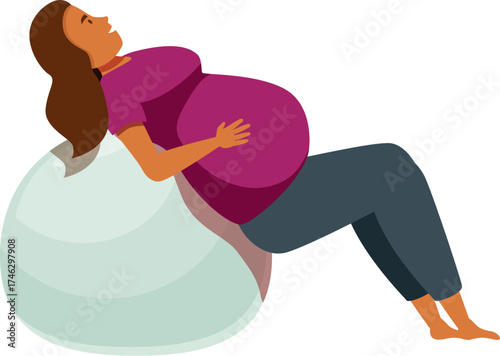 Pregnant woman practicing gentle exercises on a fitness ball, promoting physical and mental wellbeing during pregnancy
