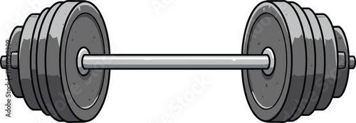Vector illustration of heavy gym barbell with metal weights for fitness, bodybuilding, workout equipment, and sports training design