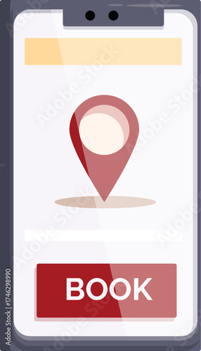 Smartphone displaying booking interface with location pin, enabling convenient online service reservation