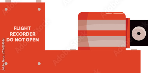 Orange flight recorder with do not open warning sign, ensuring data integrity for accident investigation