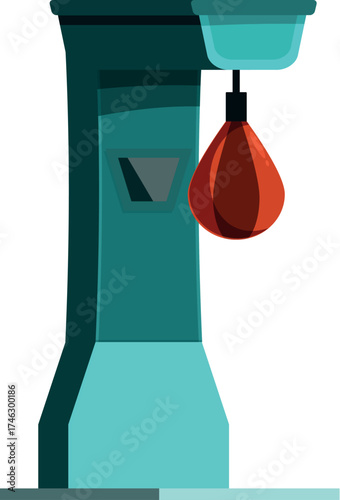 Speed bag hanging from punching machine measuring strength, ideal for boxing and combat sports training