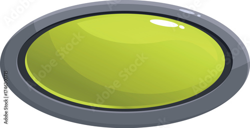 Glossy yellow oval button with a sleek grey border, perfect for modern user interfaces and interactive designs