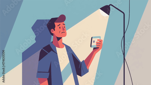 Illustration Of Single Spotlight Illuminating A User Who Is Finally Posting Something Deeply Authentic Vector Design Template