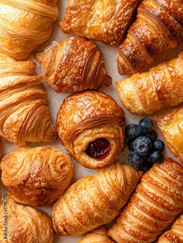 Freshly Baked Pastries Including Croissants and Danish Delicacies