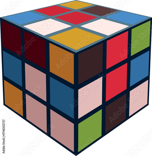 Multicolored puzzle cube rotating, engaging logic and problem solving abilities for intellectual stimulation