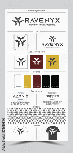 Creative REVENYX luxury modern clothes logo and brand style guide design.