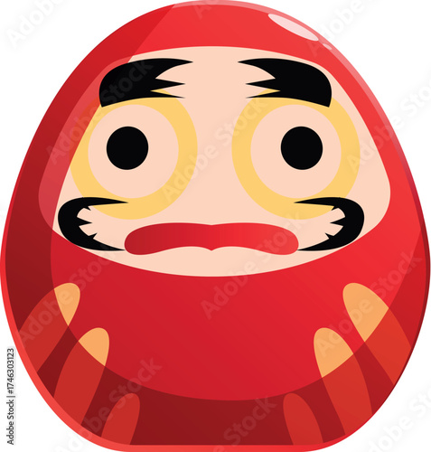 Traditional japanese daruma doll with a surprised expression, embodying perseverance and good luck