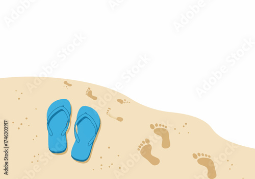 Pair of Blue FlipFlops Resting on Sandy Beach with Footprints.