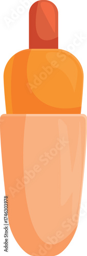 Orange nail polish bottle with a pastel pink base and a red cap stands upright, ready for use