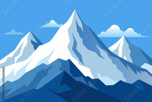 Illustration of snow capped mountain peaks on transparent background silhouette