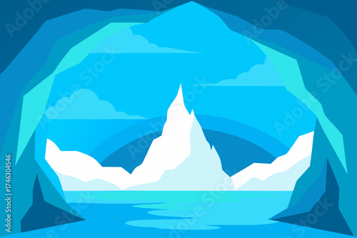 Iceberg view from inside a frozen cave on transparent background silhouette