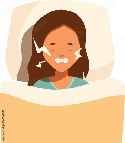 Bruxism teeth grinding problem concept with stressed woman clenching teeth