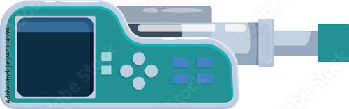 Portable medical device featuring a blank screen, control buttons, and a specialized attachment, ideal for healthcare diagnostics