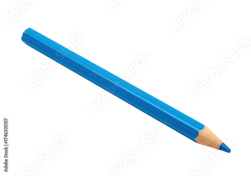 Bright blue colored pencil isolated on transparent background, drawing tool for art and creative projects PNG