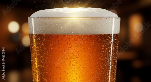 Wallpaper Mural Cold Glass of Beer with Foam and Bubbles in Warm Bar Setting Torontodigital.ca